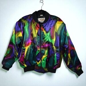 Vintage Bomber Jacket Power Gear Colorful Abstract One Size Fits All Psychedelic